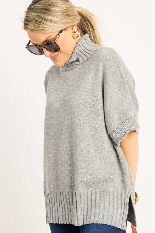 Tori Turtleneck Sweater, H. Grey
