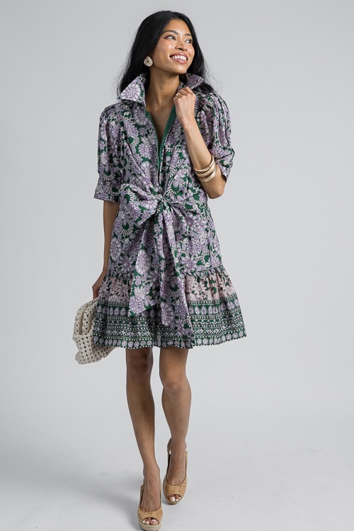 Floral Mix Tie Dress, Green