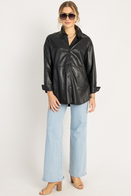 Davina Leather Shirt, Black