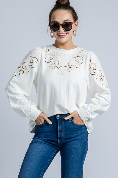 Eyelet Pullover Top, White - 4K7A4804 crop above knees.jpg