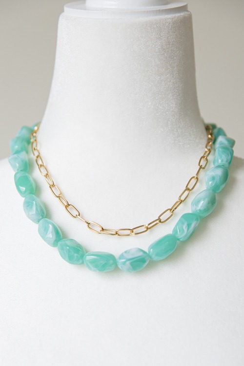 Resin Beaded Necklace, Green