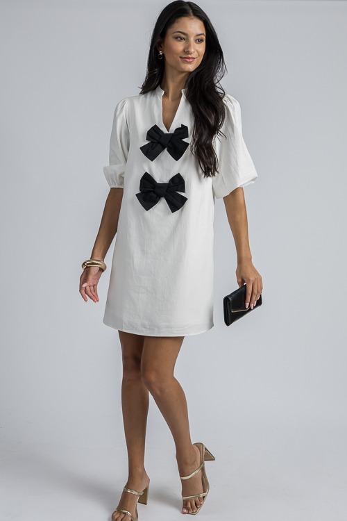 Bow Contrast Dress, Ivory/Black - 4K7A5173.jpg