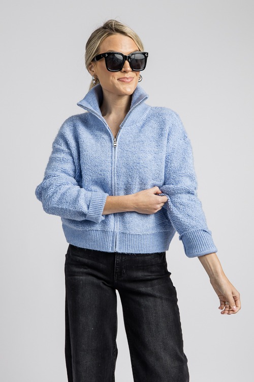 Charcoal blue zip front sweater hotsell