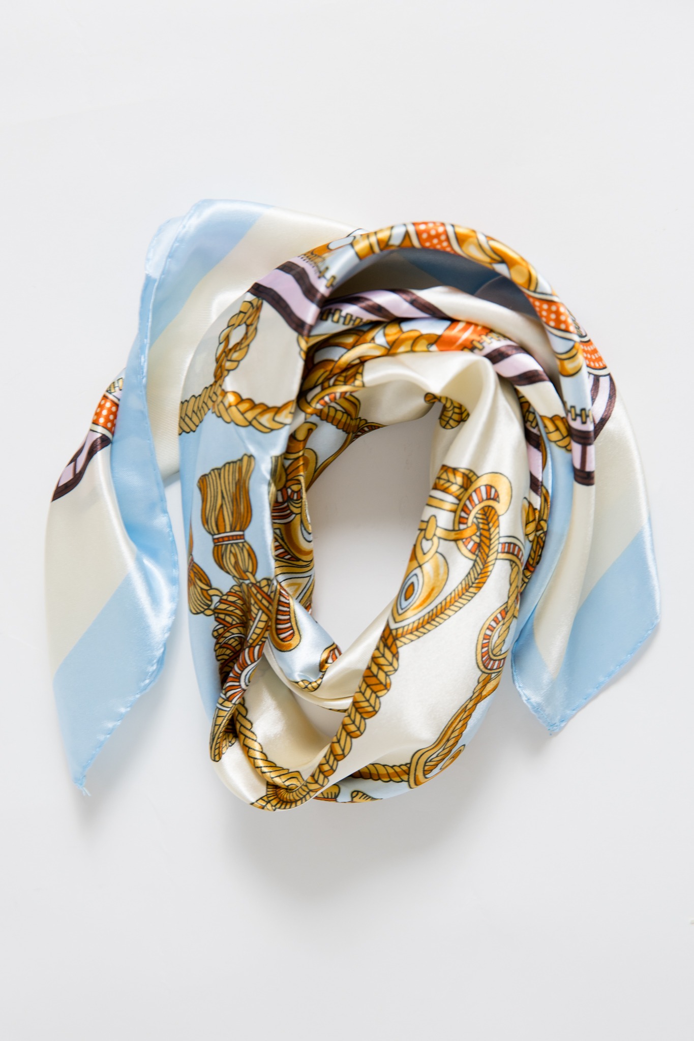 Tassel Printed Silky Scarf, Blue - 4K7A5239.jpg