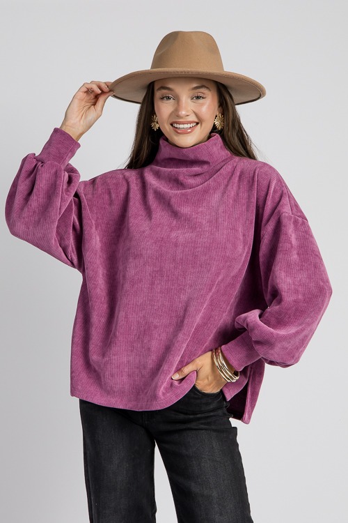 Corded Mock Neck Top, Plum