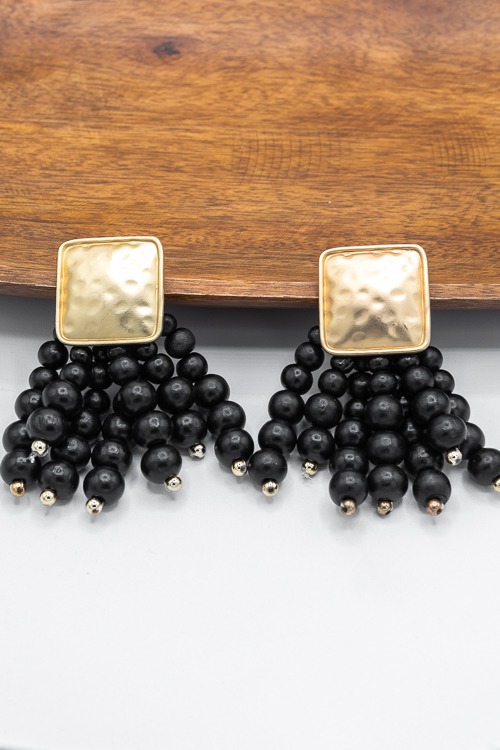 Square & Wood Earrings, Black