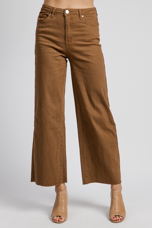 Raw Hem Wide Leg Pants, Coffee