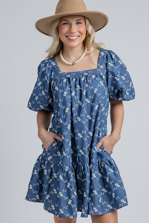 Floral Embroidery Chambray Dress