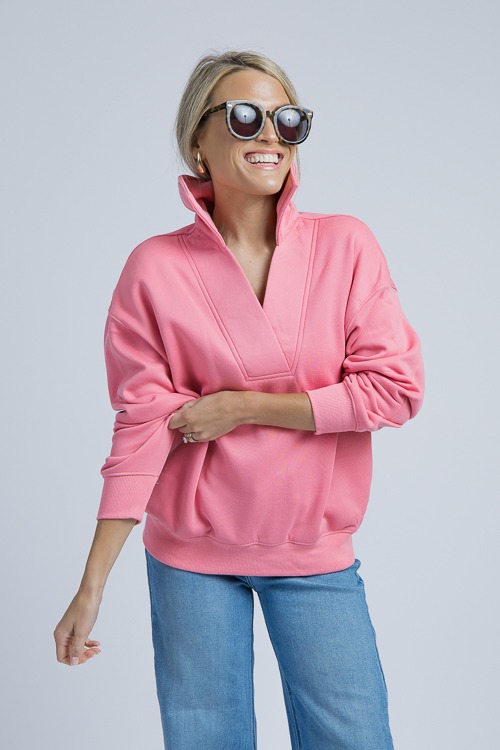 Fleece Lined Collar Pullover, Rose