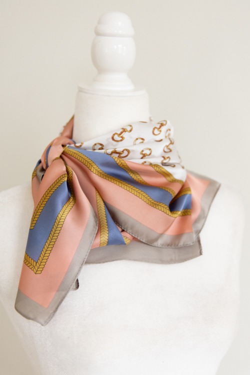 Horsebit Printed Scarf, Peach