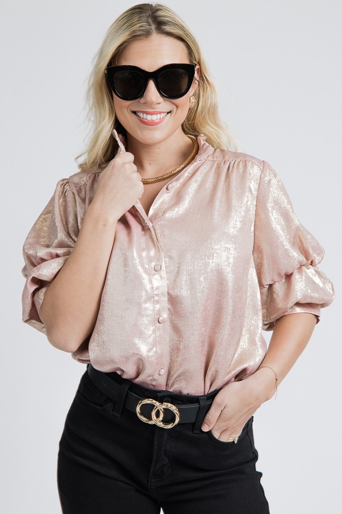 Foil Button Blouse, Blush