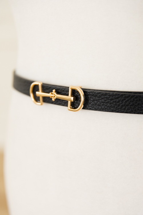 Slim Horsebit Belt, Black