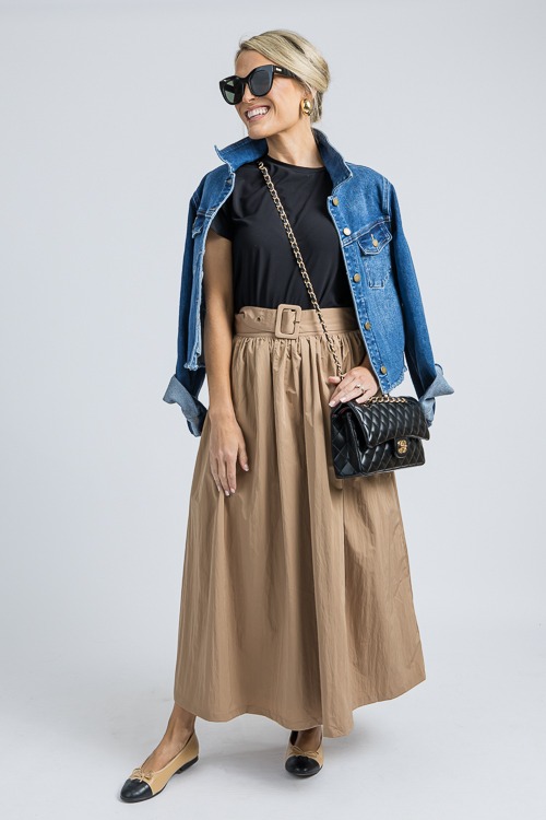 Buckle Belt Maxi Skirt, Taupe