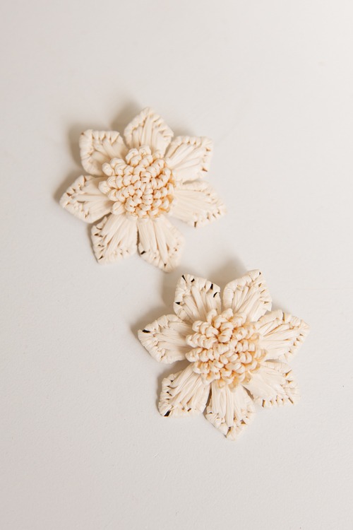 Raffia Flower Earring, Ivory