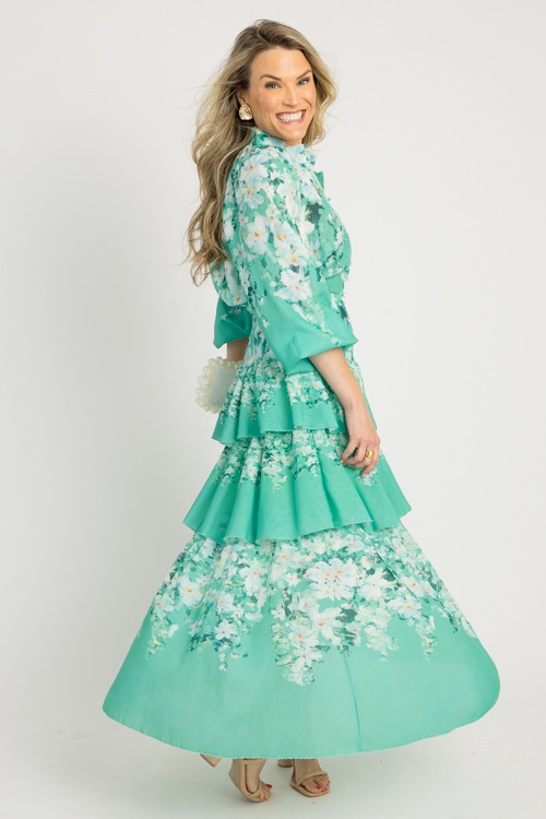 Floral Ruffle Skirt Set, Green