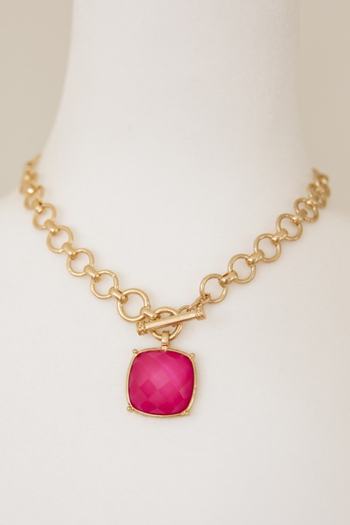 Gemma Stone Necklace, Fuchsia