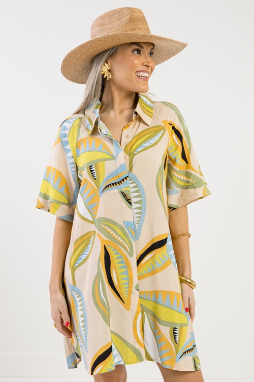 Abstract Leaf Shirt Dress