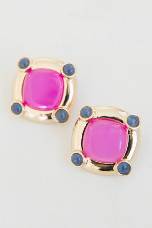 Color Mix Square Earrings, Pink