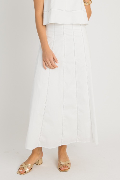 Contrast Stitch Maxi Skirt, White