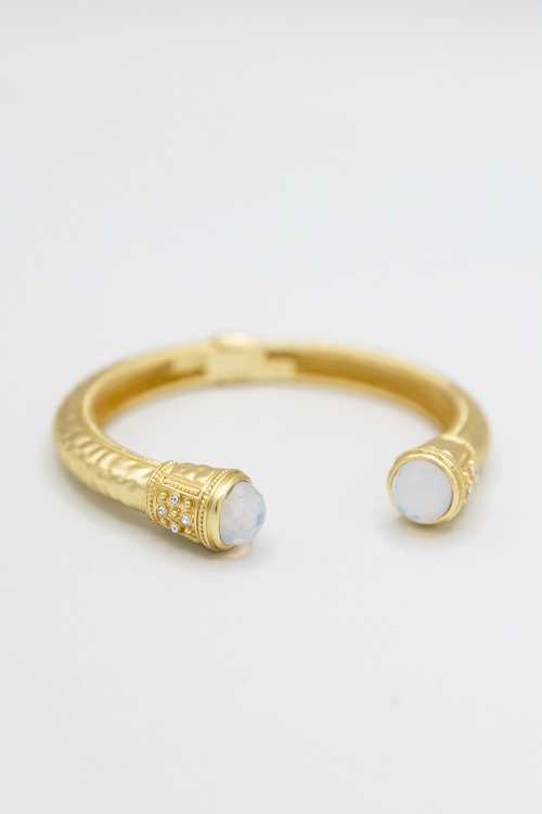 Bead End Hammered Cuff, White Opal