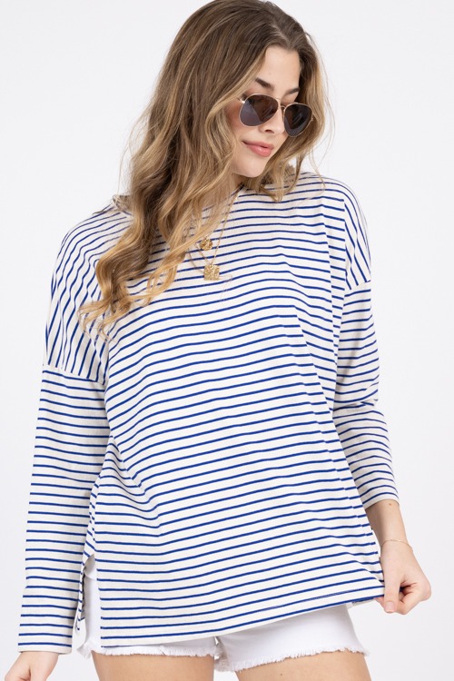 Tate Stripe Tee, Cream/Blue