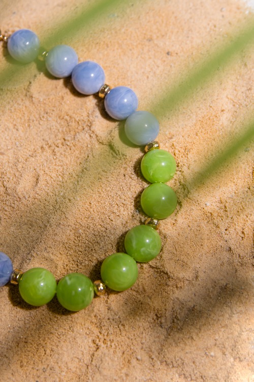 Acrylic Beaded Necklace, Blue/Lime