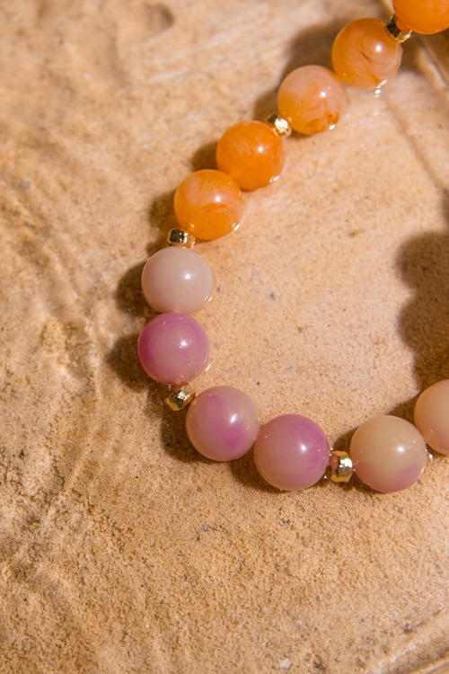 Acrylic Beaded Necklace, Orange/Lavender
