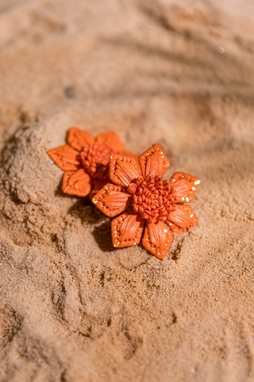Raffia Flower Earring, Orange