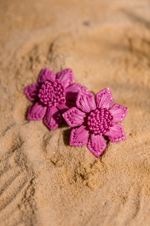 Raffia Flower Earring, Fuchsia