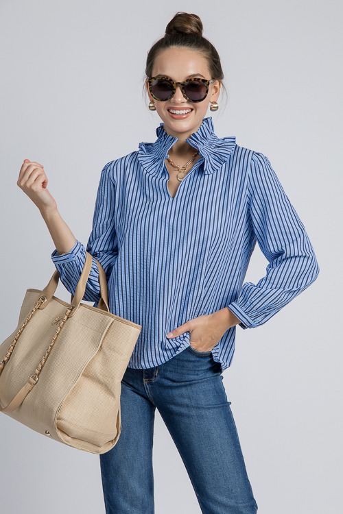 Ruffle Collar Stripe Top, Blue - 4K7A8500.jpg