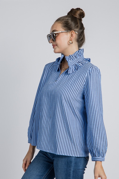 Ruffle Collar Stripe Top, Blue - 4K7A8510.jpg