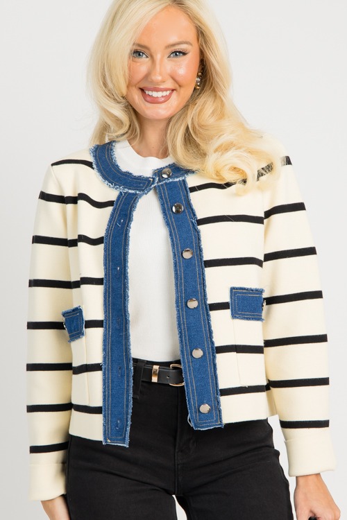 Striped Denim Trim Jacket, Ecru - 4K7A8680.jpg