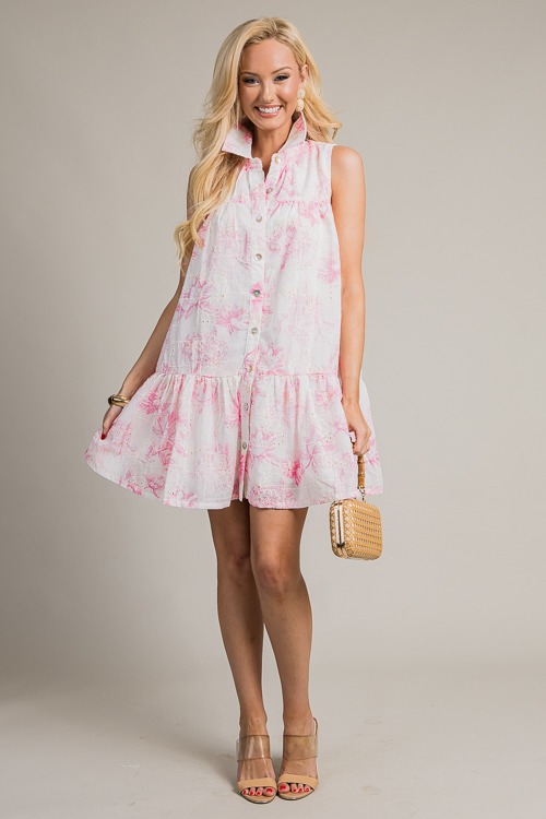 Toile Embroidery Shirt Dress, Pink