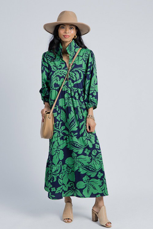knee length dresses for ladies Navy Embroidered Linen Alma Midi Dress main image 0