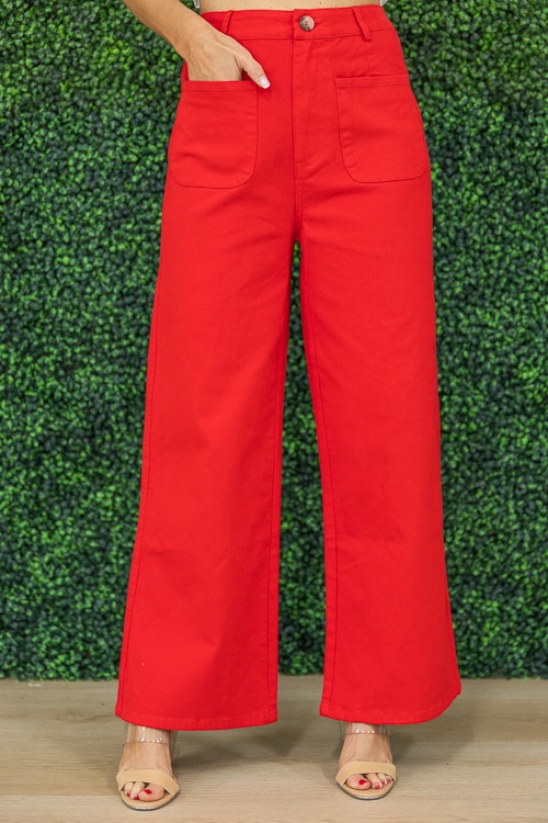 Patch Pocket Twill Pants, Red