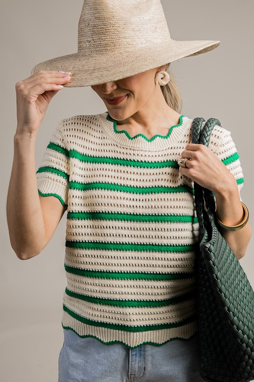 Wavy Trim Stripe Sweater, Green