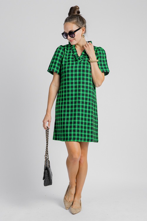 Ruffle Neck Tweed Dress, Green - 4K7A9073.jpg