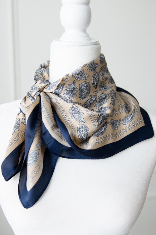 Beige Paisley Border Silk Scarf