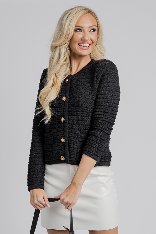 Pierson Button Sweater, Black