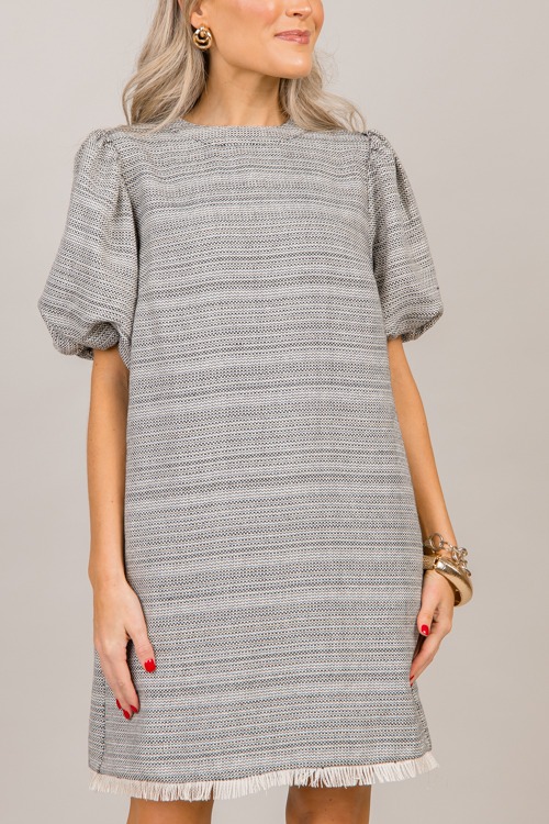 Fringe Hem Tweed Dress