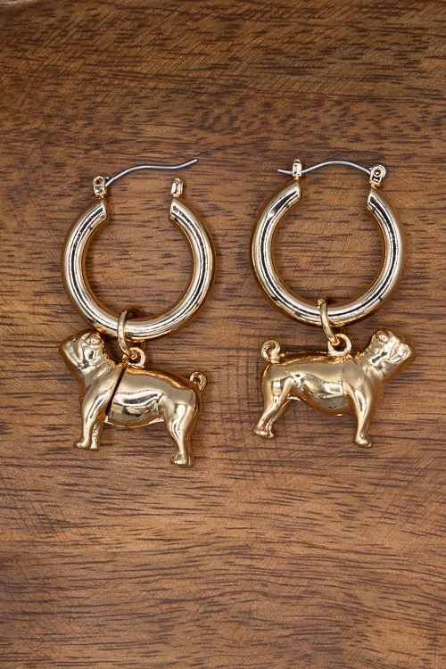 3D Bulldog Dangle Hoops