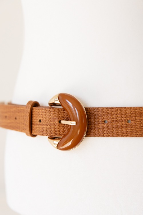 Basket Crescent Buckle Belt, Cognac