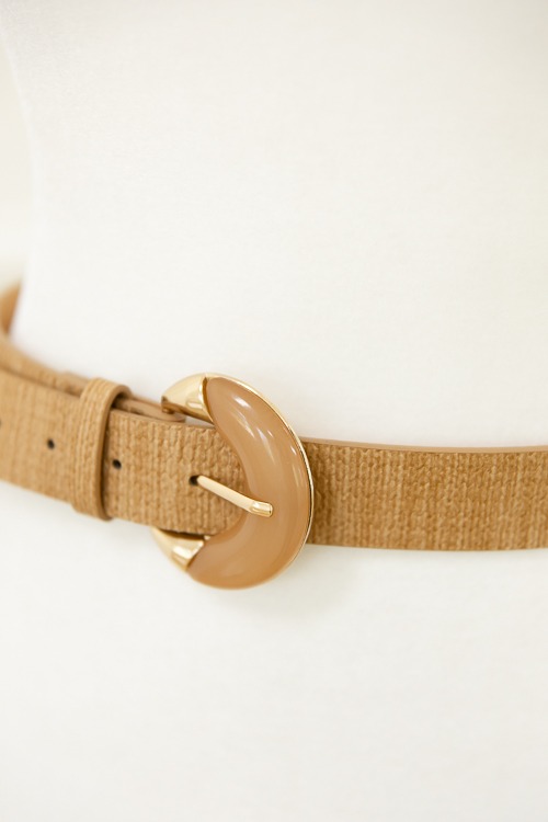 Basket Crescent Buckle Belt, Taupe