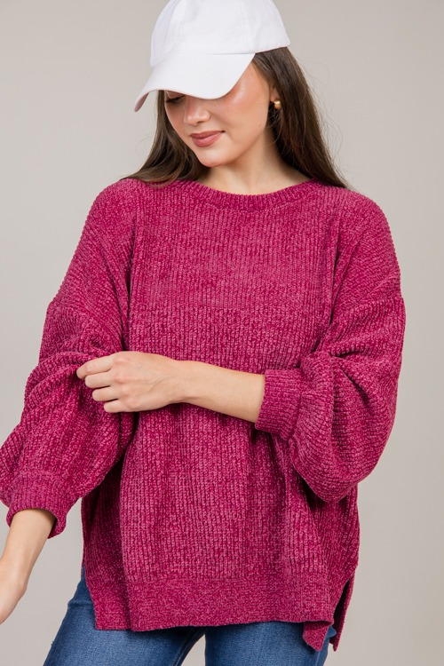 Macy Chenille Pullover, Magenta