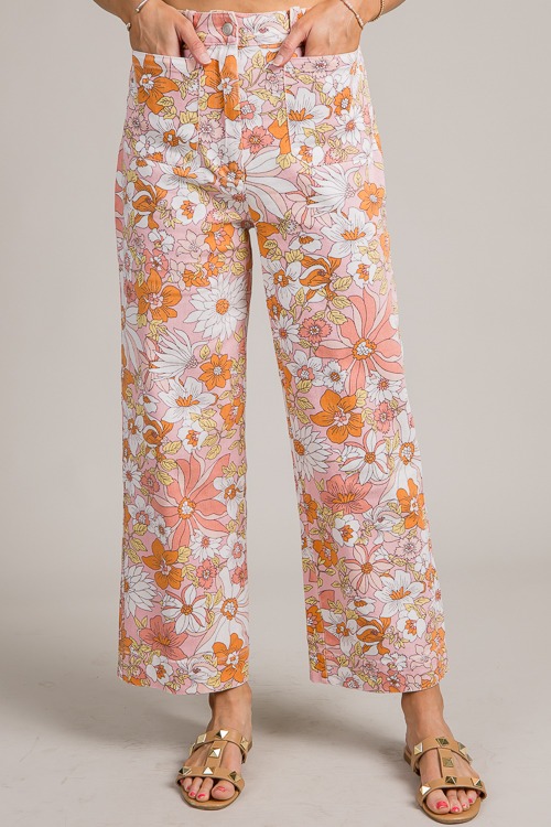 Floral Twill Pants, Apricot