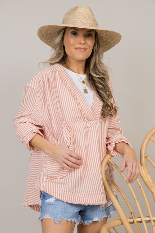 Gauze Pocket Top, Apricot Stripe