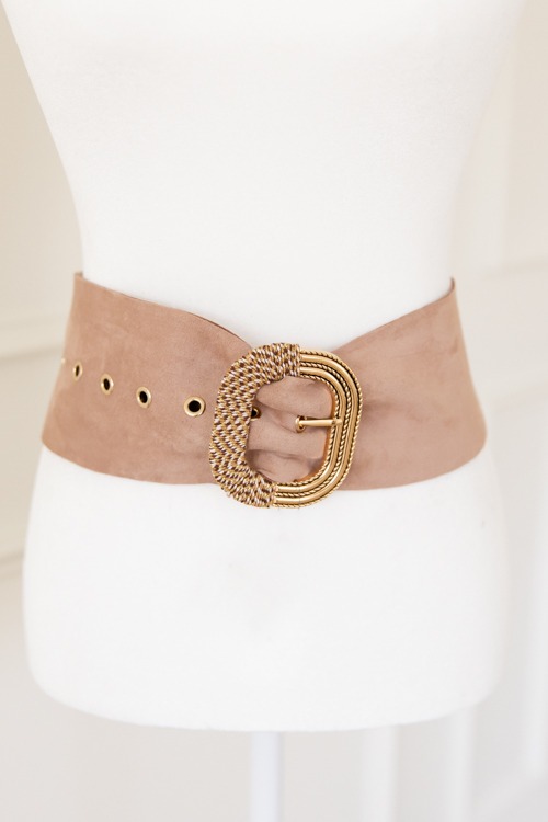 Suede Buckle Belt, Blush