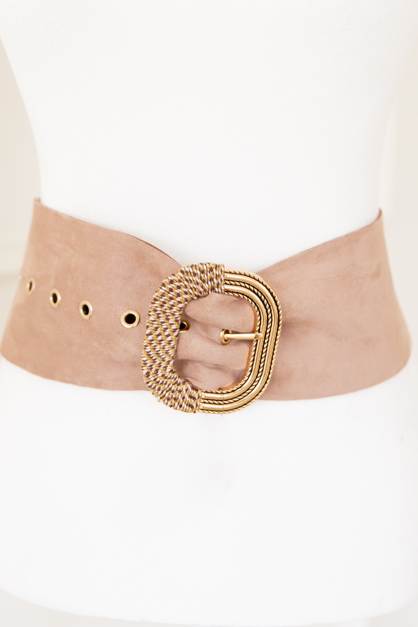 Suede Buckle Belt, Blush