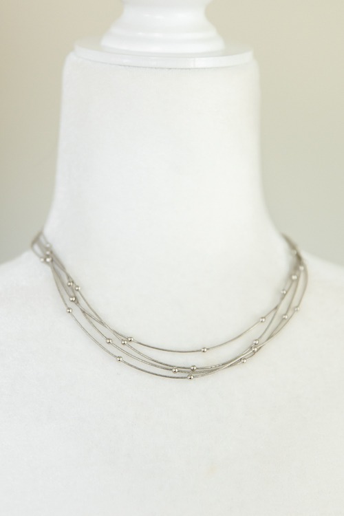 Layered Ball Necklace, Silver