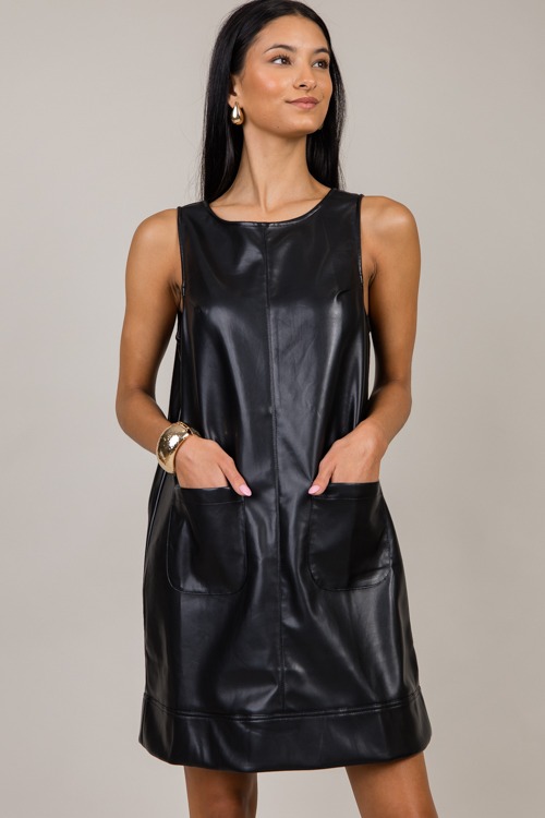 Scoop Back Leather Shift, Black